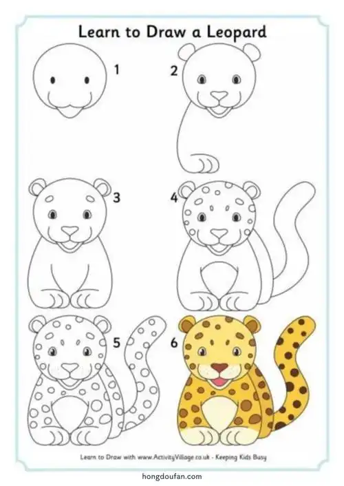 一步一步画一只卡通小豹子豹子幼儿简笔画大全