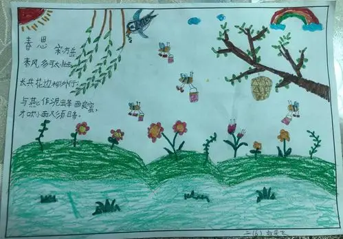 敲醒春天,描绘"生"的力量——一小二年级古诗配画展三《春思》