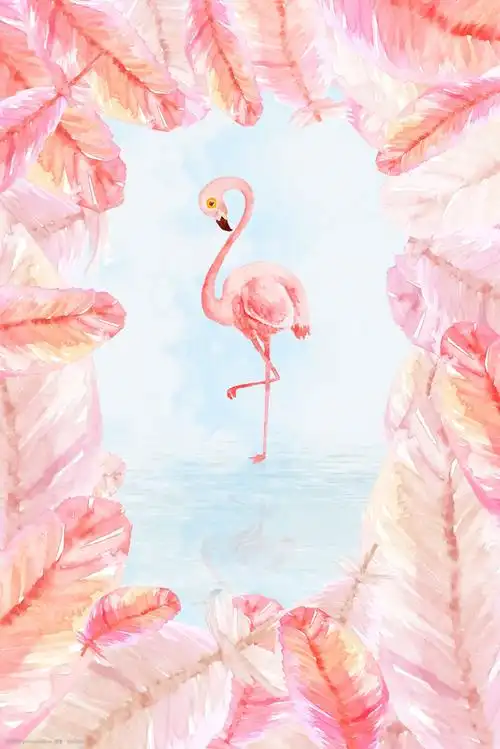 ins风羽毛边框火烈鸟插画海报背景