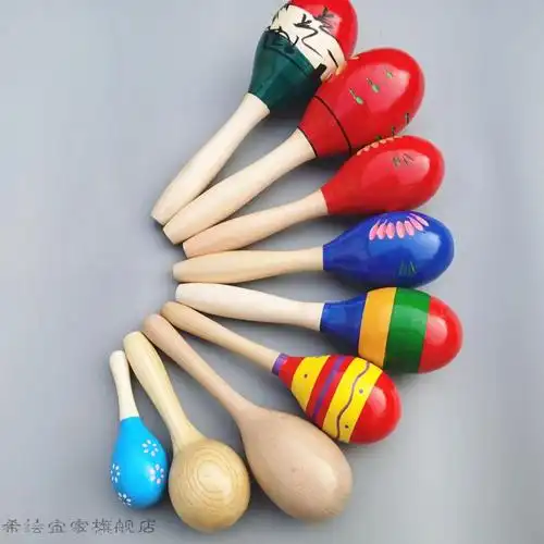 儿童木质沙锤儿童音乐乐器玩具幼儿园早教卡通打击乐器中号四色实木款