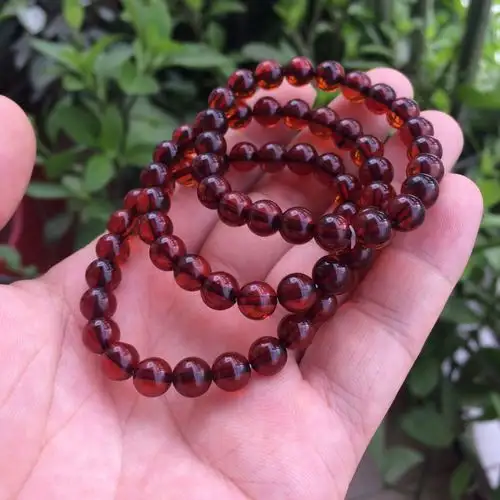 血珀手波罗的海纯天然血泊单圈手链琥珀圆珠原石打磨手饰