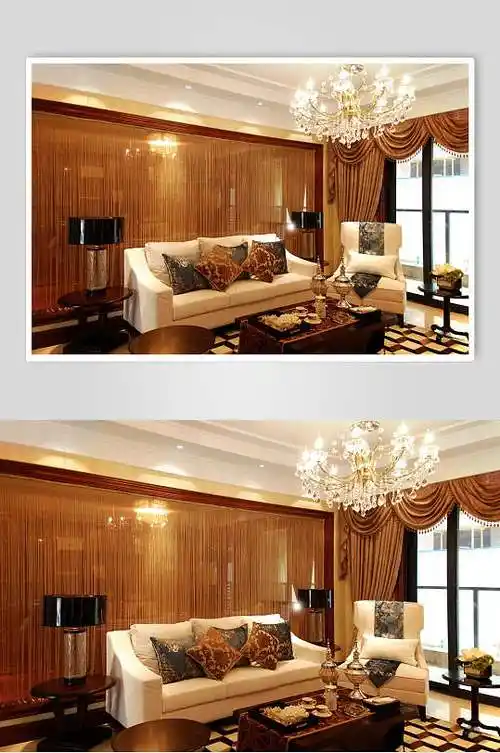 卧室华美简欧黄棕色窗帘家装设计图片