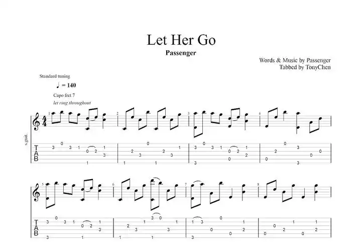 let her go吉他谱_passenger_c调指弹