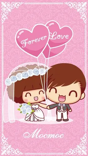 摩丝摩丝手机插画壁纸～我们结婚啦～甜蜜西式婚礼