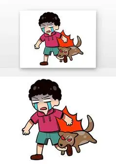 卡通狂犬病男孩被狗咬