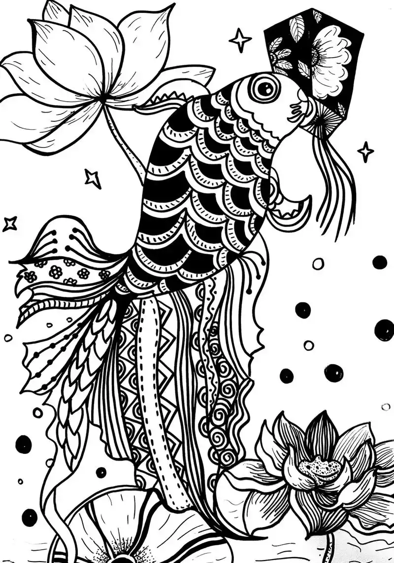 黑白线描画——鱼.#黑白线描 #儿童画 #创意线描 #鱼 # - 抖音