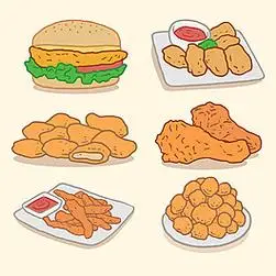 手绘汉堡炸鸡矢量素材