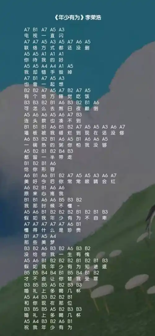 光遇琴谱之年少有为乐谱分享