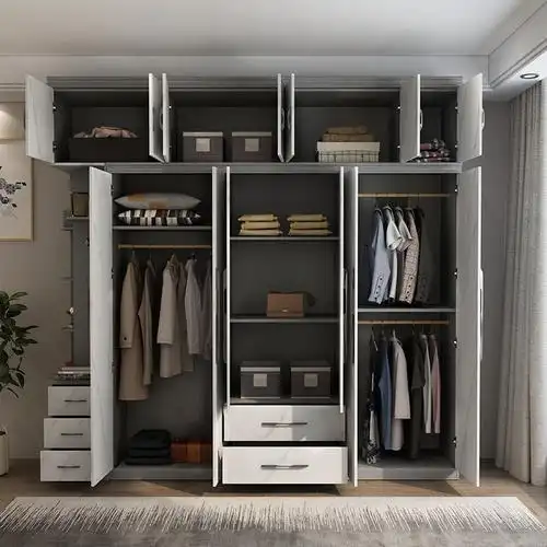 兰秀家居 简约现代衣柜平开门大衣橱整体组合装木质四门白色卧室家用