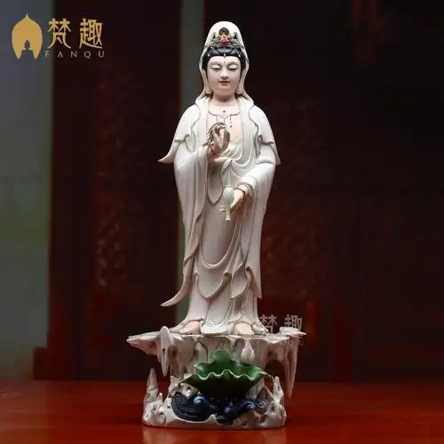 菩萨陶瓷立岩滴水观音佛像家居镇风水供奉观世音摆件