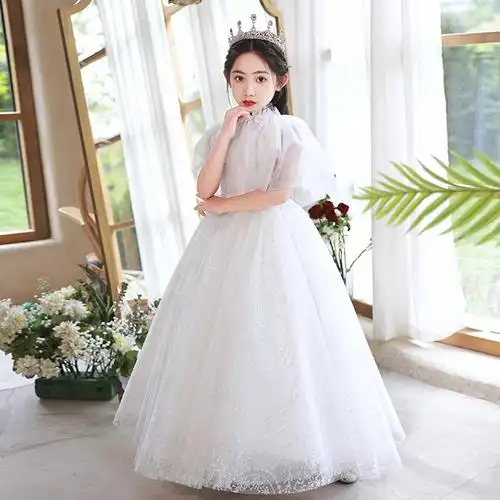 女孩十二岁生日成长公主裙披肩儿童播音主持礼服钢琴唱歌艺考比赛