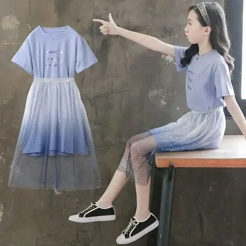 女童装夏装儿童洋气连衣裙8小女孩公主裙子9夏季10大童套装裙12岁