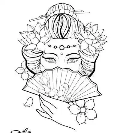 36张艺伎纹身手稿线条图片