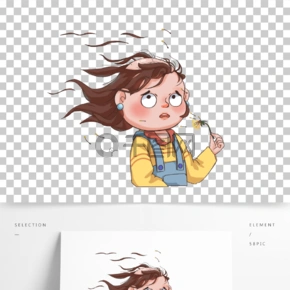 可爱秃头背带裤女孩脱发掉发无奈蒲公英压力