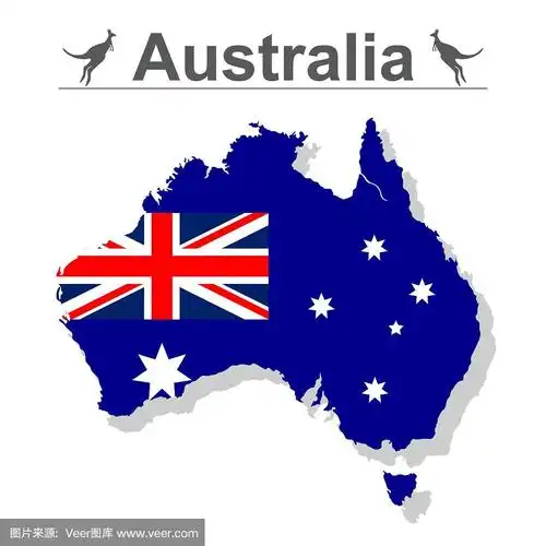 澳大利亚地图与旗帜孤立的白色背景,矢量插图