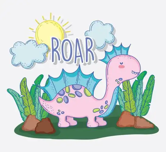 可爱的冠龙与植物和太阳与云彩图片下载