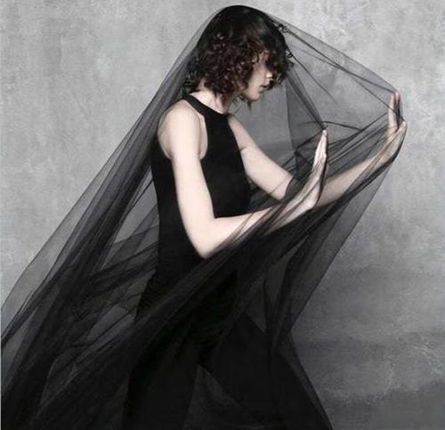 奢欧兰软纱硬纱素纱黑色头纱 旅拍diy头纱新娘头纱摄影造型婚纱礼服