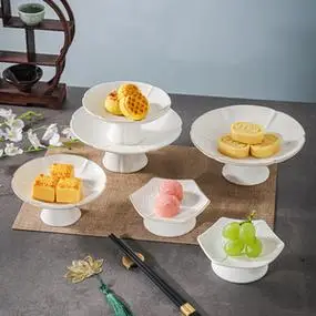禅意茶点碟精致高脚点心糕点摆盘凉菜盘中式酒店会所创意金边餐具