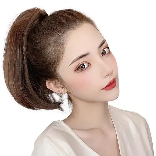 直发假马尾抓夹式网红微卷自然辫子仿真假发短款超短马尾假发女