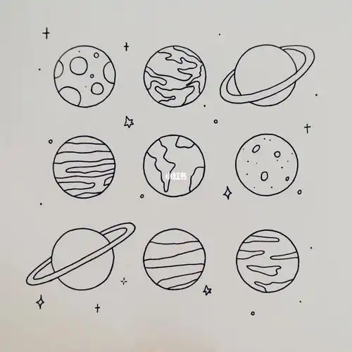 怎么画星球简笔画简单天体行星天体图形线稿喵小姐纹身贴 小星球系列
