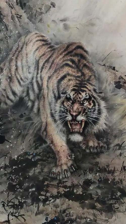 巩大川老师国画工笔虎《惊风》