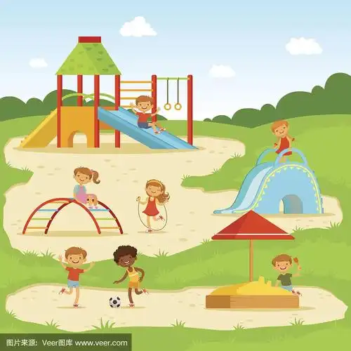 孩子们在公园里玩耍.矢量图