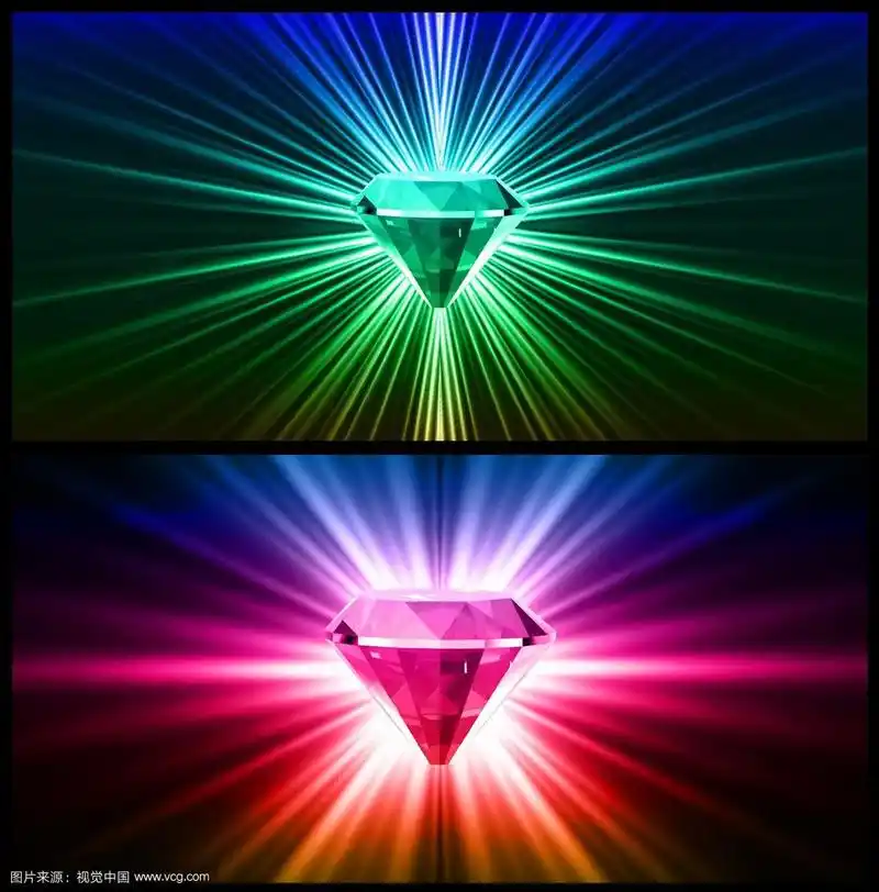 明亮背景上的两颗彩色钻石