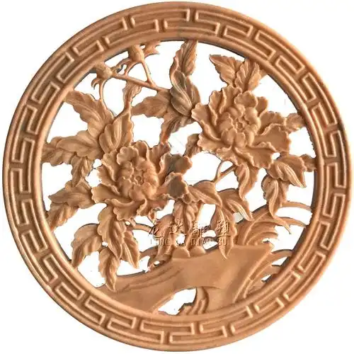 石雕窗花晚霞红透雕花开富贵浮雕青石雕刻镂空花格窗棂窗户套装饰