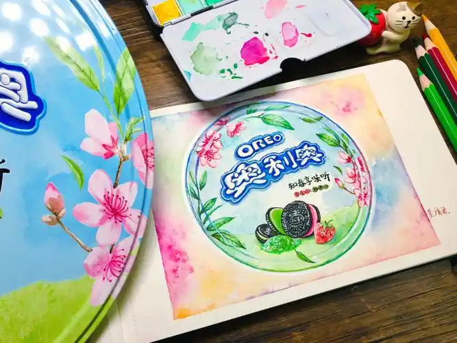 水彩手绘零食奥利奥饼干