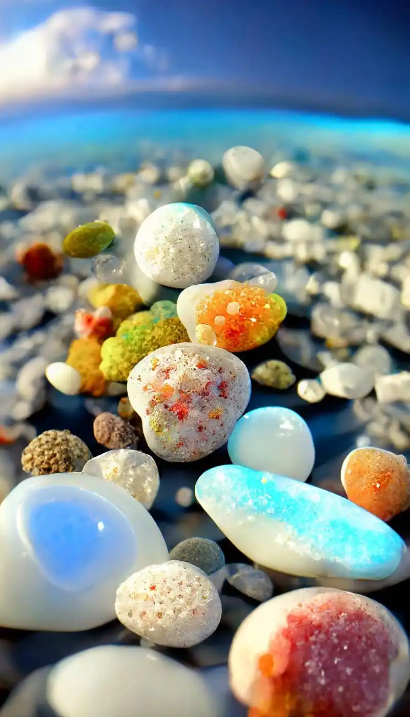 海边美丽的七彩鹅卵石#图文伙伴计划 l#ai绘画 #治愈系风 - 抖音