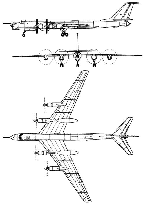 图-95(tu-95) 战略轰炸机 三视图 - 爱空军 iairforce
