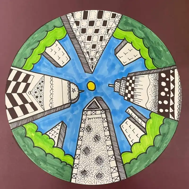 创意美术线描画68岁高楼大厦房子