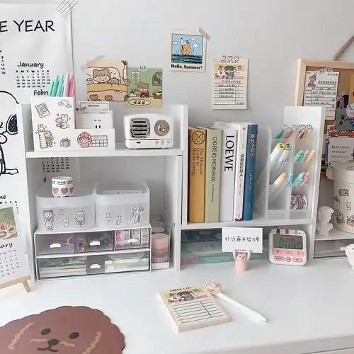 少女放映ins桌面置物架学生书桌增高高架可伸缩整理架