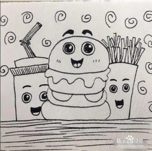 简笔画汉堡套餐怎么画?