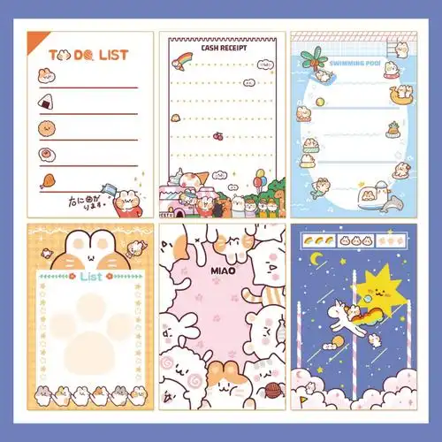 5万本日韩卡通格子小花牛油果可爱学生便签本手账素材纸b5学习笔记纸