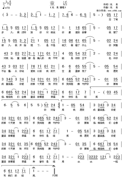 光良【童话】的双手简谱,求大神~(≥▽≤)/~帮偶,一定是简谱噢!
