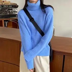 百思朵2021冬季天蓝色高领毛衣女软糯内搭上衣保暖淡蓝色针织衫潮