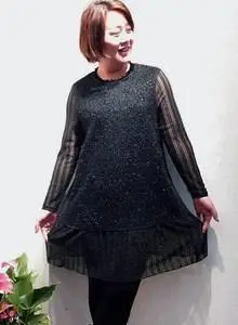 胖华春秋新款女装加肥中长款长袖拼接显瘦t恤打底衫特大码200斤裙