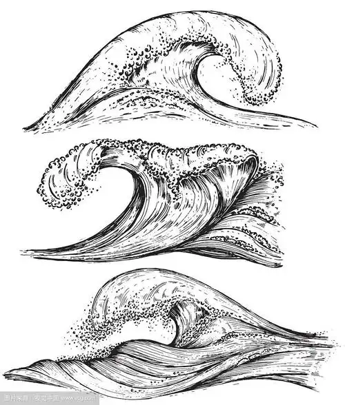 一套手绘海浪素描风格