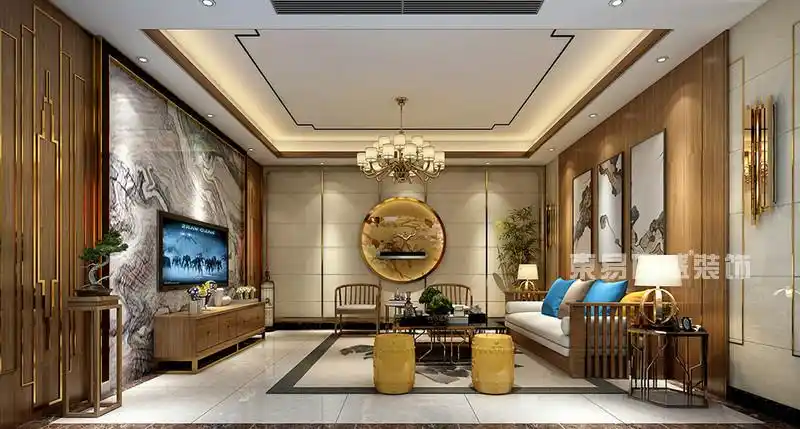 松山湖翡翠松山湖装修案例340㎡新中式别墅装修效果图