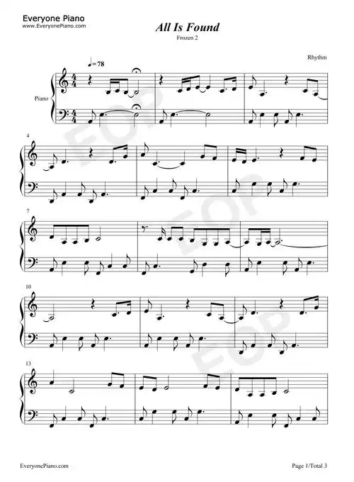 is found-冰雪奇缘2-frozen 2-回忆之河-钢琴谱文件(五线谱,双手简谱