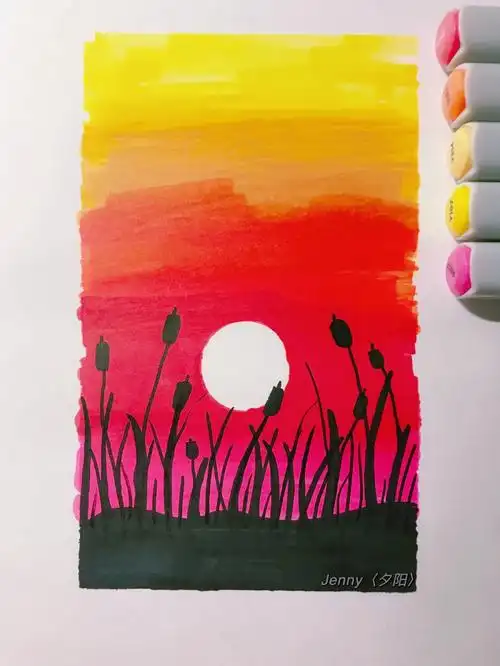 no116临摹马克笔夕阳