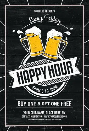 怀旧酒吧啤酒happy简约海报psd素材