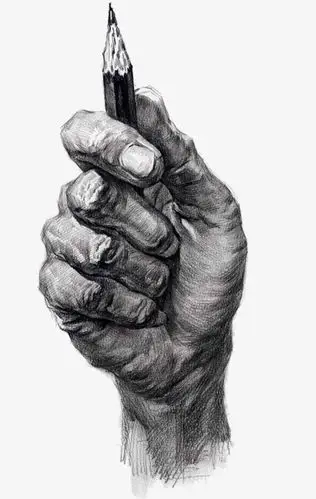 手绘拿着铅笔的苍老的手素描图案