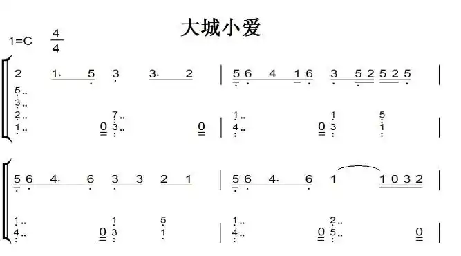 王力宏大城小爱钢琴谱钢琴简谱双手简谱伴奏谱下载