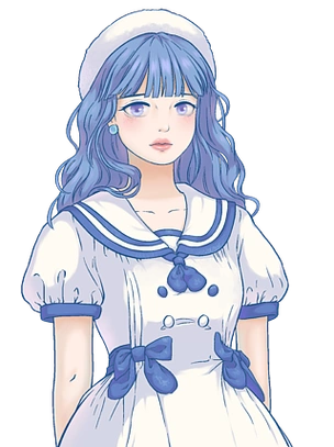 小清新手绘文艺风蓝色头发少女半身像元素