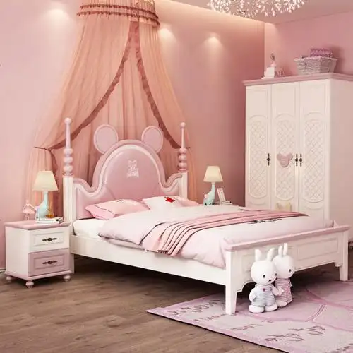 床女孩公主床欧式粉色15粉色软包米奇床家具组合套装