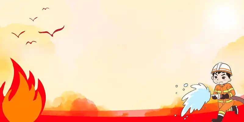 手绘卡通消防站士消防安全知识标语宣传红色背景海报psd