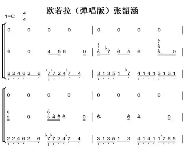 欧若拉(弹唱版)张韶涵 最新流行 原声版 钢琴双手简谱 钢琴谱 钢琴