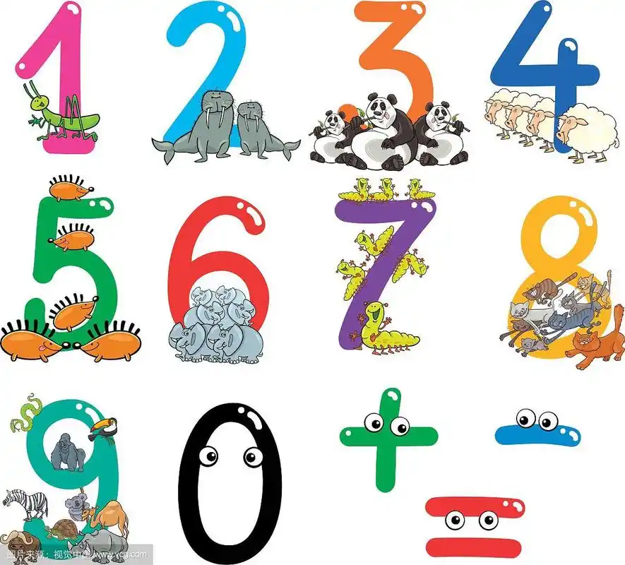带有卡通动物的数字